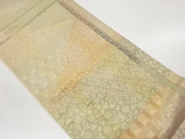 JAPANESE KIMONO / FUKURO OBI / WOVEN ABSTRACT STRIPE & CLASSICAL PATTERN